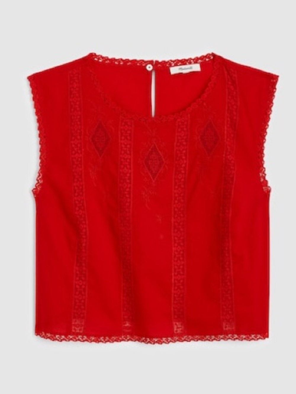 NWT Madewell Embroidered Lace-Inset Top Varsity Red Size S Flawed cottagecore